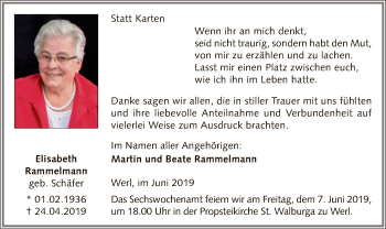 Todesanzeige von Elisabeth Rammelmann von MZV