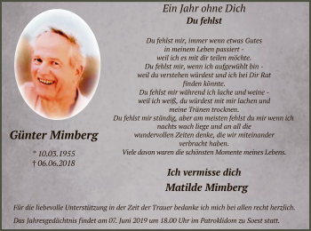 Todesanzeige von Günter Mimberg von MZV