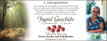 Todesanzeige von Ingrid Goschütz von MZV
