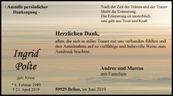 Todesanzeige von Ingrid Polte von MZV
