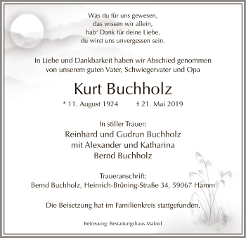 Todesanzeige von Kurt Buchholz von MZV
