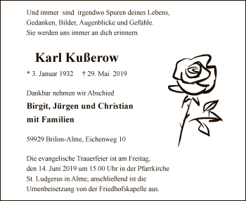 Todesanzeige von Kußerow Karl von MZV