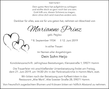 Todesanzeige von Marianne Prinz von MZV
