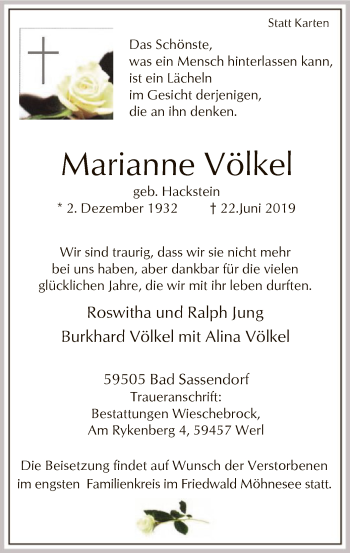 Todesanzeige von Marianne Völkel von MZV