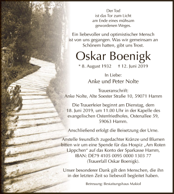 Todesanzeige von Oskar Boenigk von MZV