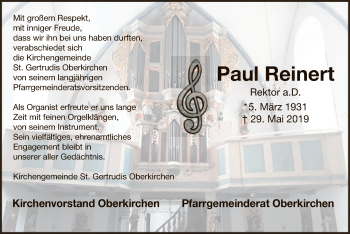 Todesanzeige von Paul Reinert von MZV