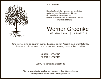 Todesanzeige von Werner Groenke von MZV