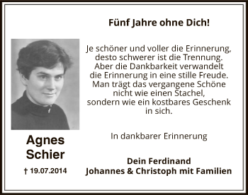 Todesanzeige von Agnes Schier von MZV