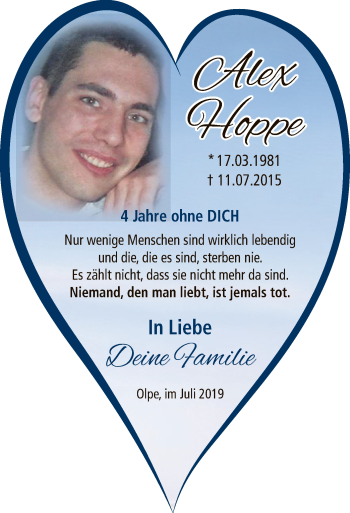 Todesanzeige von Alex Hoppe von MZV