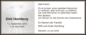 Todesanzeige von Dirk Homberg von MZV