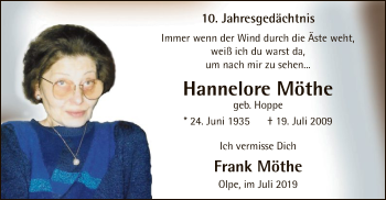 Todesanzeige von Hannelore Möthe von MZV