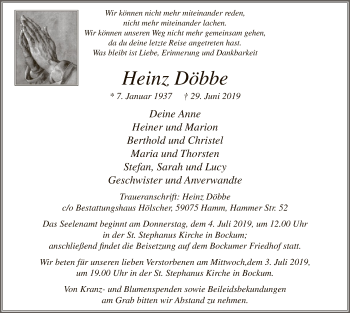 Todesanzeige von Heinz Döbbe von MZV