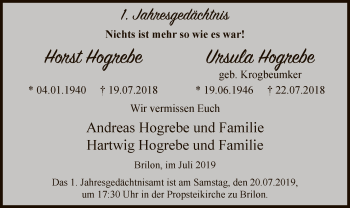 Todesanzeige von Horst und Ursula Hogrebe von MZV