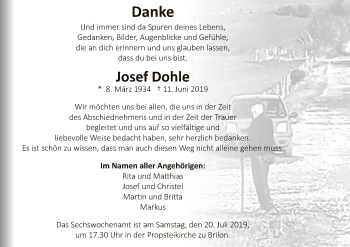 Todesanzeige von Josef Dohle von MZV