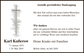 Todesanzeige von Karl Kußerow von MZV