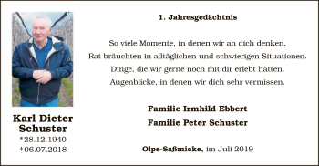 Todesanzeige von Karl Dieter Schuster von MZV
