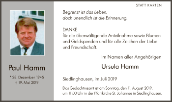 Todesanzeige von Paul Hamm von MZV