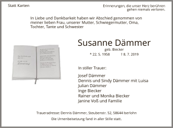 Todesanzeige von Susanne Dämmer von MZV