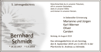 Todesanzeige von Bernhard Schmidt von MZV