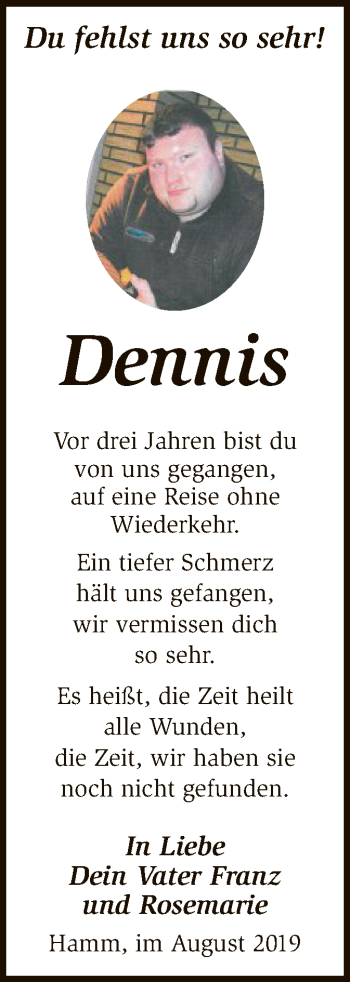 Todesanzeige von Dennis  von MZV