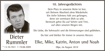 Todesanzeige von Dieter Rummler von MZV