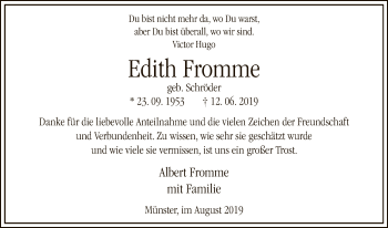 Todesanzeige von Edith Fromme von MZV