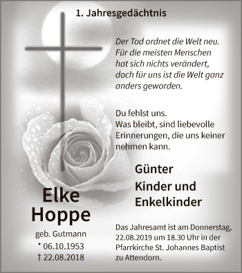 Todesanzeige von Elke Hoppe von MZV