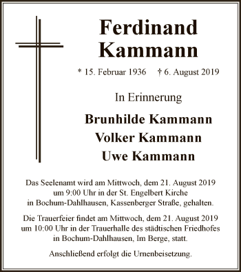Todesanzeige von Ferdinand Kammann von MZV