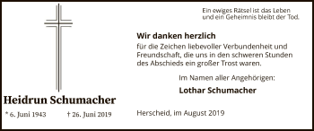 Todesanzeige von Heidrun Schumacher von MZV