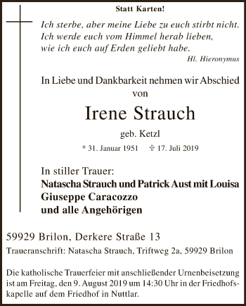 Todesanzeige von Irene Strauch von MZV