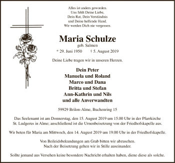 Todesanzeige von Maria Schulze von MZV