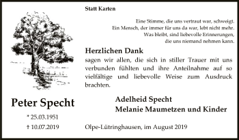 Todesanzeige von Peter Specht von MZV
