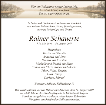Todesanzeige von Rainer Schauerte von MZV
