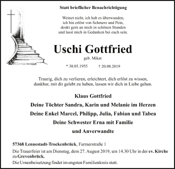 Todesanzeige von Uschi Gottfried von MZV