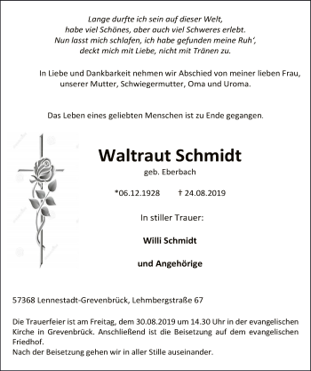 Todesanzeige von Waltraut Schmidt von MZV