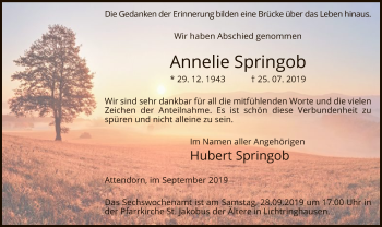 Todesanzeige von Annelie Springob von MZV