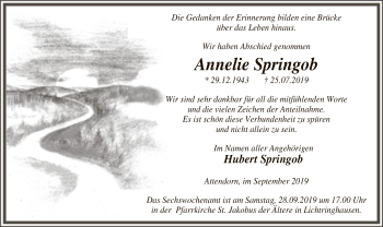 Todesanzeige von Annelie Springob von MZV