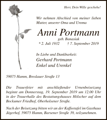 Todesanzeige von Anni Portmann von MZV