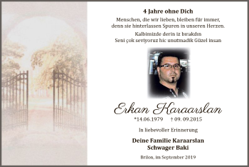 Todesanzeige von Erkan Karaarslan von MZV