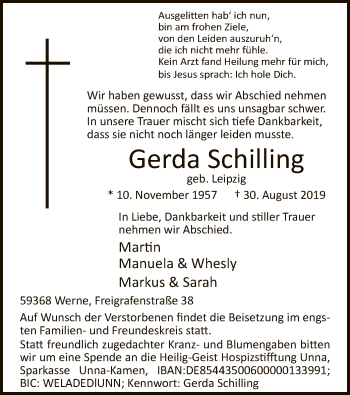 Todesanzeige von Gerda Schilling von MZV