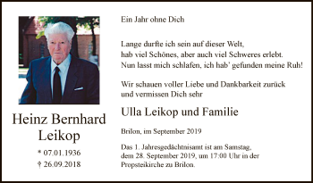 Todesanzeige von Heinz Bernhard Heinz Bernhard von MZV
