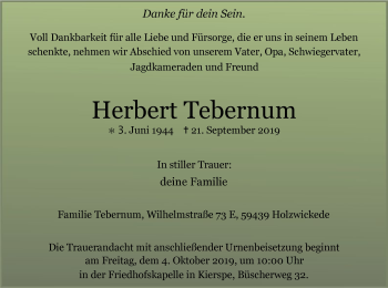 Todesanzeige von Herbert Tebernum von MZV