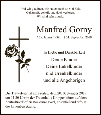 Todesanzeige von Manfred Gorny von MZV