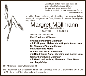 Todesanzeige von Margret Möllmann von MZV