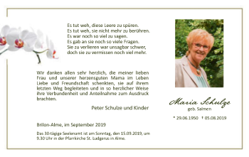 Todesanzeige von Maria Schulze von MZV
