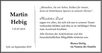 Todesanzeige von Martin Hebig von MZV