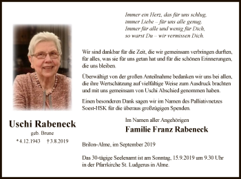 Todesanzeige von Uschi Rabeneck von MZV