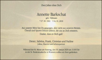 Todesanzeige von Annette Barkschat von MZV