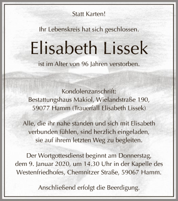 Todesanzeige von Elisabeth Lissek von MZV