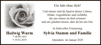 Todesanzeige von Hedwig Wurm von MZV